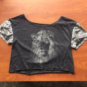 Hollister Lion Mid-drift Top with Sparkle Sleeves
